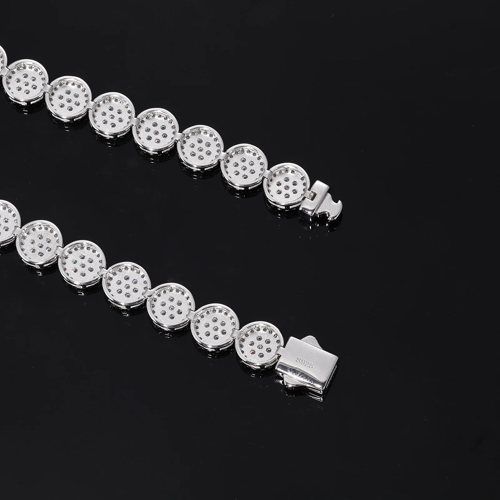 TQB0205 S925 Silver 18K White Gold Full Pavé Moissanite Round Halo Hip-Hop Bracelet 5.5ct