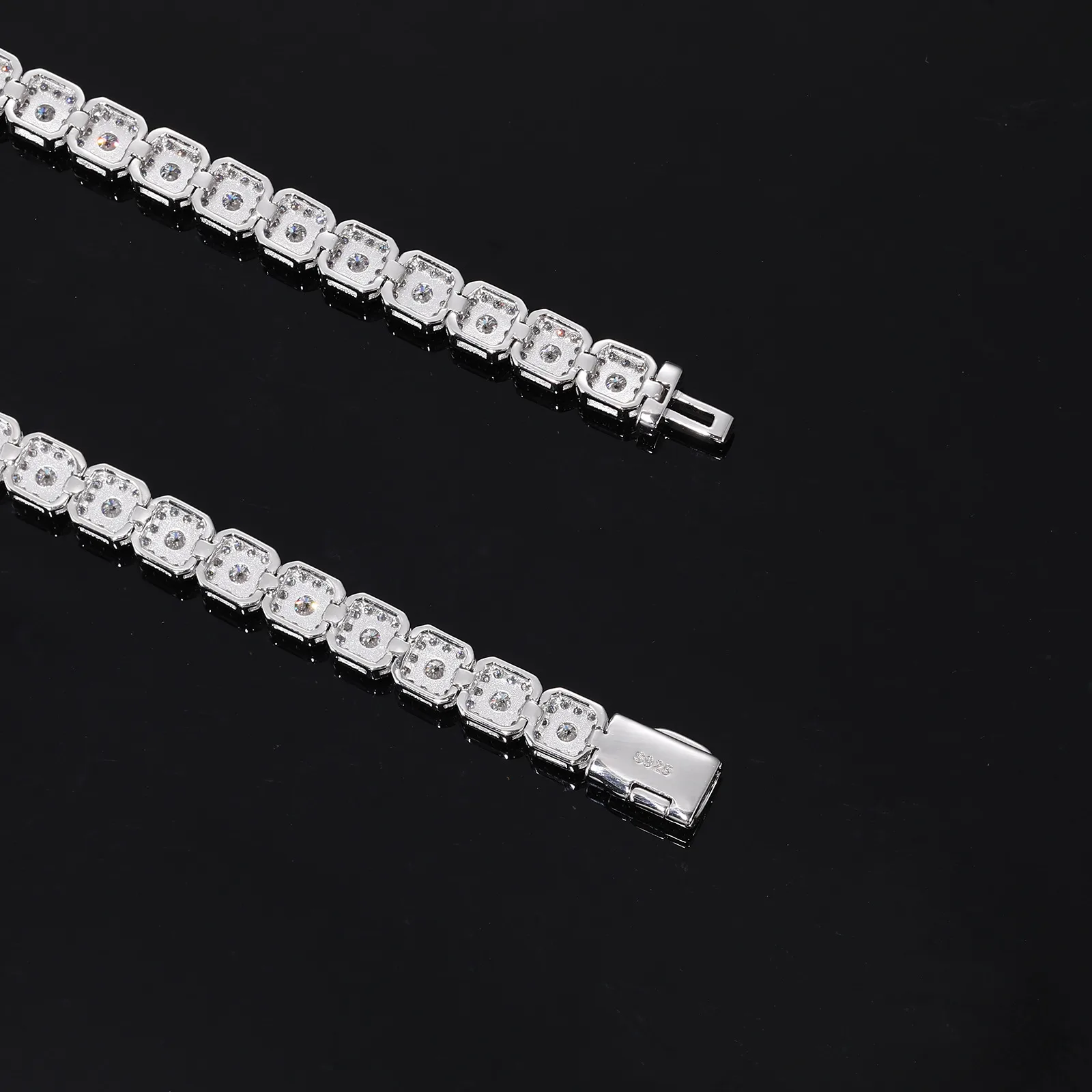 TQB0242-6mm S925 Silver 18K White Gold Moissanite Square Hip-Hop Bracelet 5.7ct