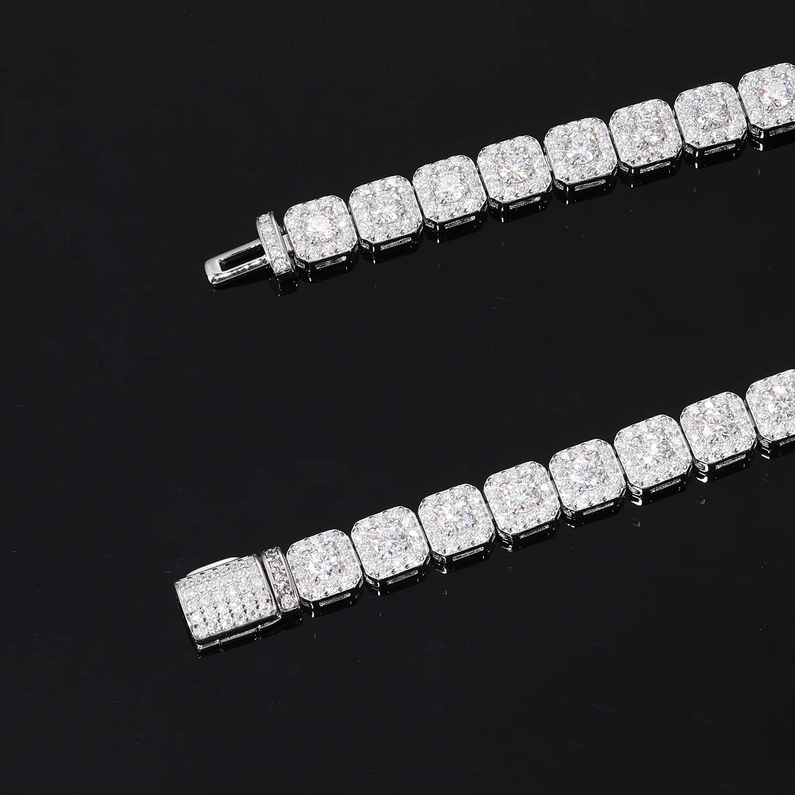 TQB0242-6mm S925 Silver 18K White Gold Moissanite Square Hip-Hop Bracelet 5.7ct
