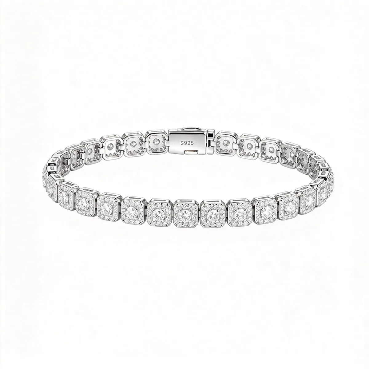 TQB0242-6mm S925 Silver 18K White Gold Moissanite Square Hip-Hop Bracelet 5.7ct